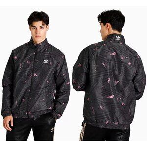 Adidas Originals Jacket Mens Sz M Black Grey Pink Abstract Full Zip Trefoil Logo